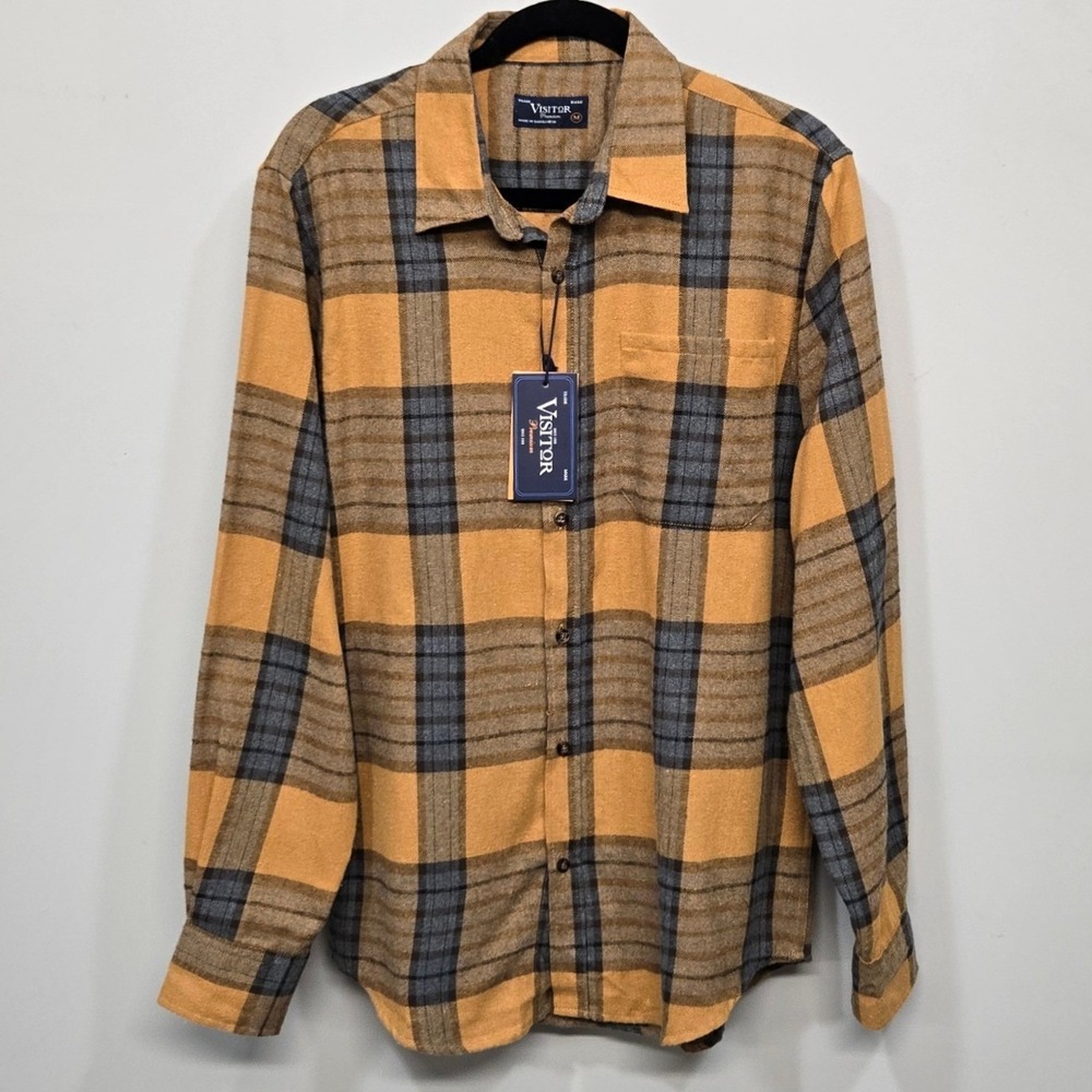 Men Plaid Flannel Shirt Shacket Medium Button Down Soft Brushed Grunge Retro 90s